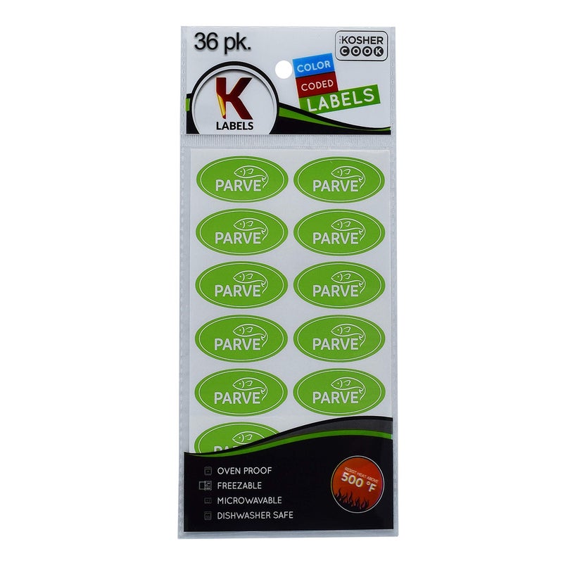 The Kosher Cook Parve Green Labels Oven Proof up to 500Â°, Freezable, Microwavable, Dishwasher Safe, English and Color Coded Kitchen Stickers (Pack of 36) - Image 2